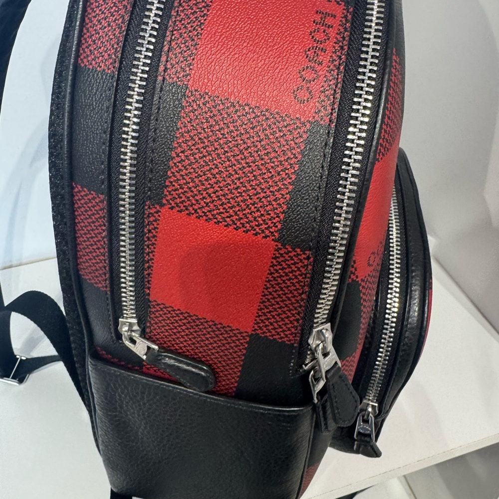Coach Men's Or Womens Red and Black Plaid Large Backpack - Picture 7 of 7